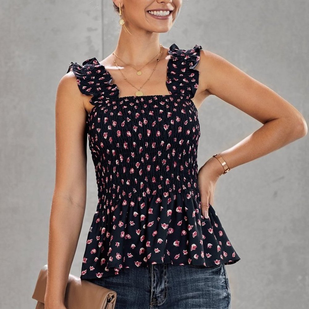 Isalis Peplum Smocked Ruffle Strap Top (Originally $63)